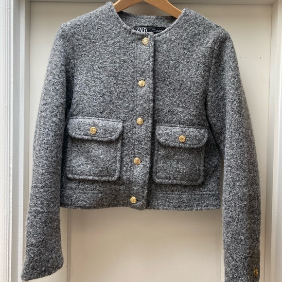 Zara Women's Gray Lady Jacket with Gold Buttons - Picture 3 of 6